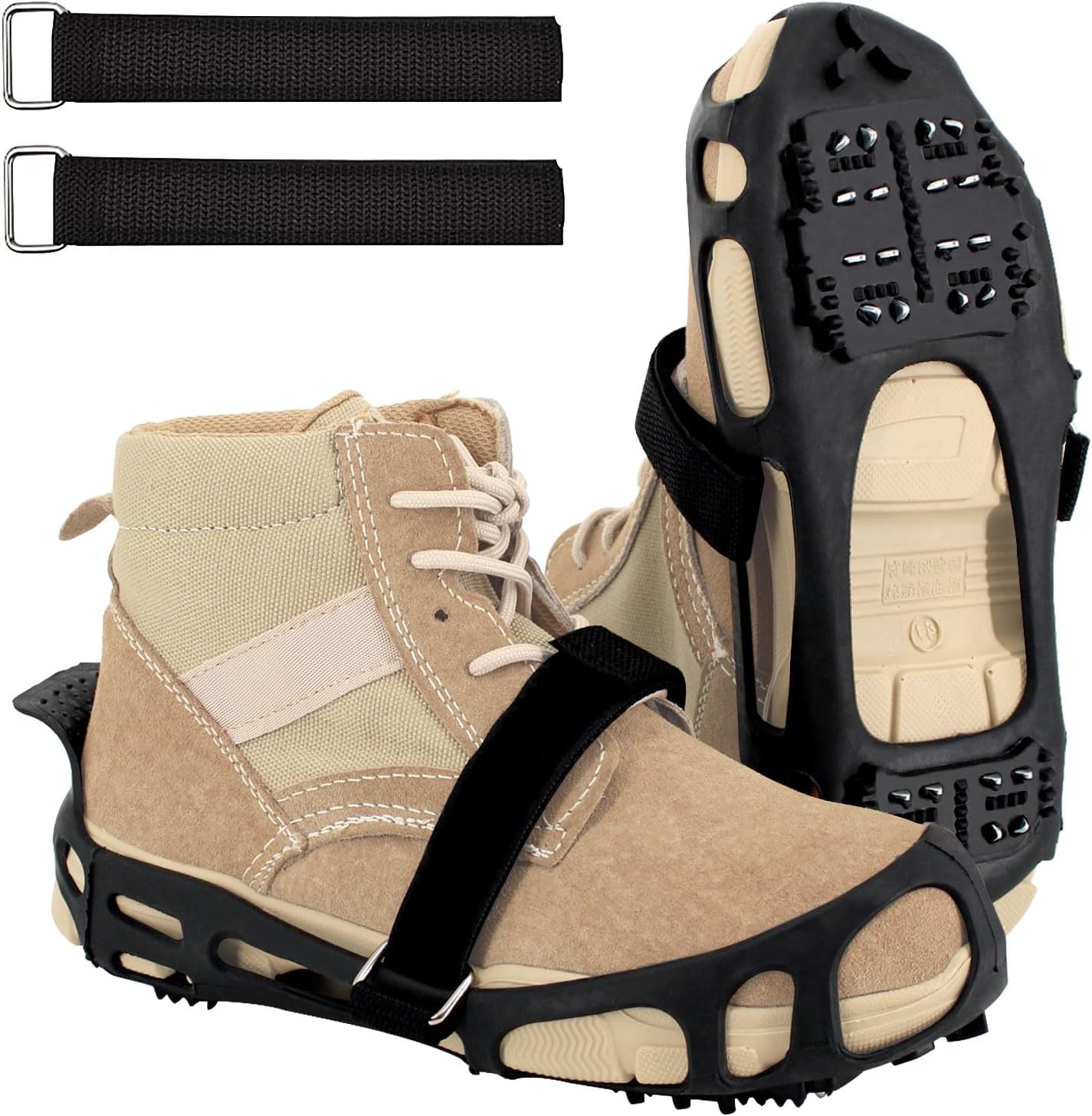 Ice Cleats for Shoes and Boots Men Women Kids,Traction Crampons for Boots Hiking Climbing Jogging Fishing,Pair Silicone Stainless Steel Nonslip Grippers Spikes for Shoes On Ice Winter Walking