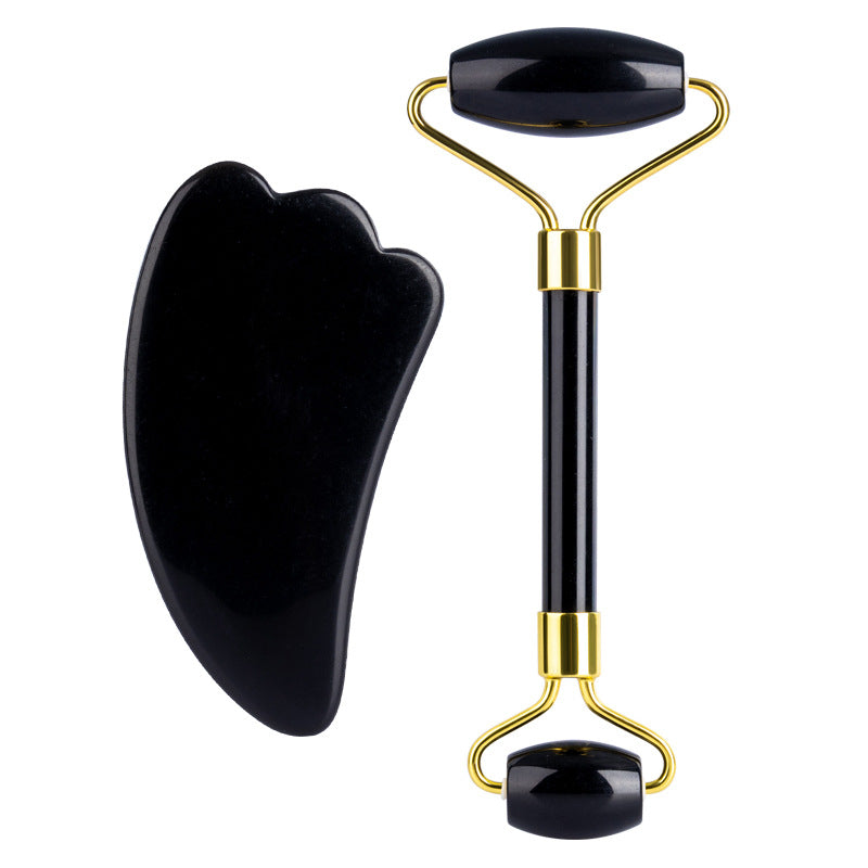 Jade Roller Gua Sha Set - Skin Care Set, Natural Beauty Skin Care Tools, Face Roller Massager for Face, Neck, and Eye Treatment (Black)