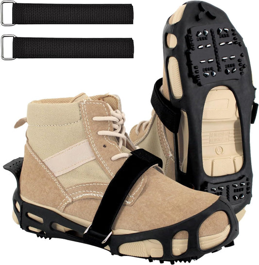 Ice Cleats for Shoes and Boots Men Women Kids,Traction Crampons for Boots Hiking Climbing Jogging Fishing,Pair Silicone Stainless Steel Nonslip Grippers Spikes for Shoes On Ice Winter Walking