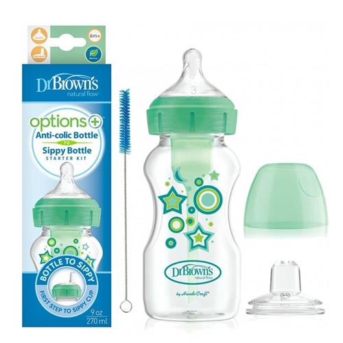 Dr Brown's Options+ Wide Neck Anti-Colic Sippy Bottle Starter Kit 9oz