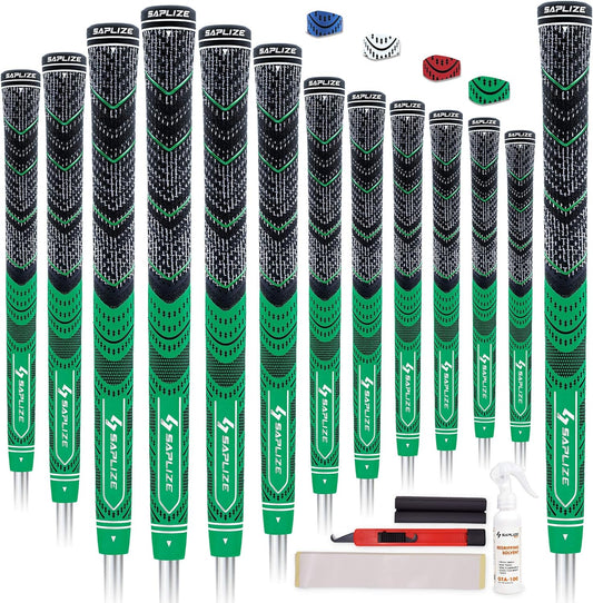 SAPLIZE 13 Golf Grips，4 Colors Available, with Tapes or with Sovlent Kit, Compound Hybrid Rubber Golf Club Grips, Standard/Midsize