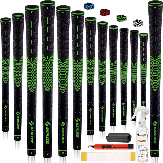 SAPLIZE Classic Rubber Golf Grips 13 Pack, High Feedback, Non-Slip, Choose from 13 Grips with 15 Tapes or 13 Grips with All Kits, Available in Under/Standard/Mid/Jumbo Sizes, CC01 Series