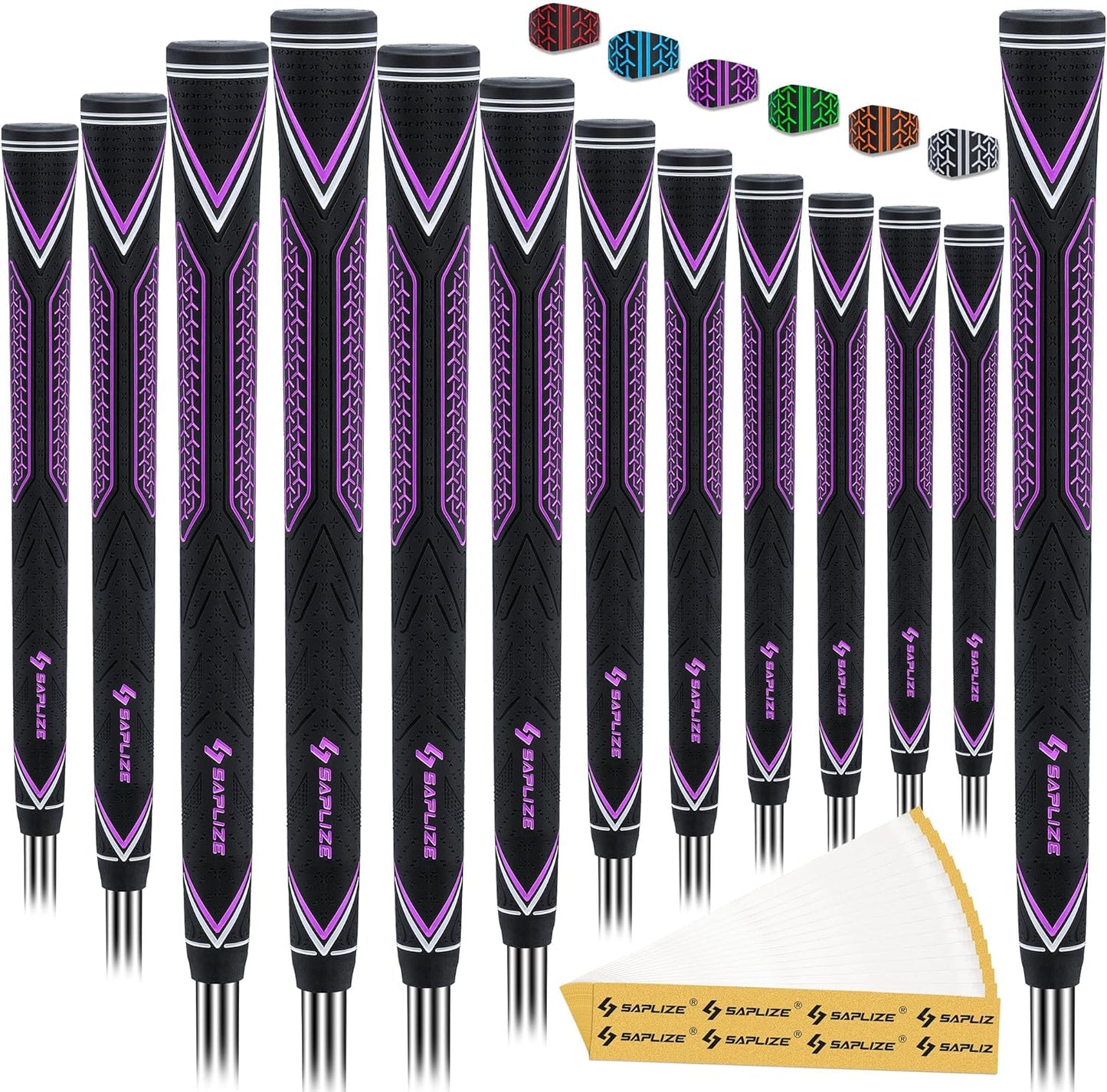 SAPLIZE High-Performance Rubber Golf Grips 13 Pack, High Shock Absorption, Non-Slip, Choose from 13 Grips with 15 Tapes or 13 Grips with All Kits, Available in Standard/Mid/Jumbo Sizes, CC10 Series