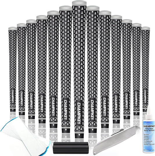 CHAMPKEY Y-360 Rubber Golf Grips 13 Pack Come with All Repair Kits - All Weather Performance, High Feedback and Traction Golf Club Grips