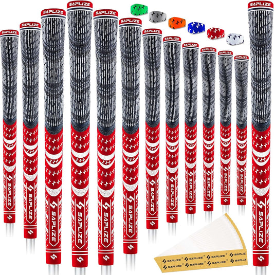 SAPLIZE Cross Corded Golf Grips 13 Pack, Low Taper Design, Choose from 13 Grips with 15 Tapes or 13 Grips with All Kits, 3 Sizes 6 Colors Options, Multi-Compound Hybrid Golf Club Grips, CL03 Series