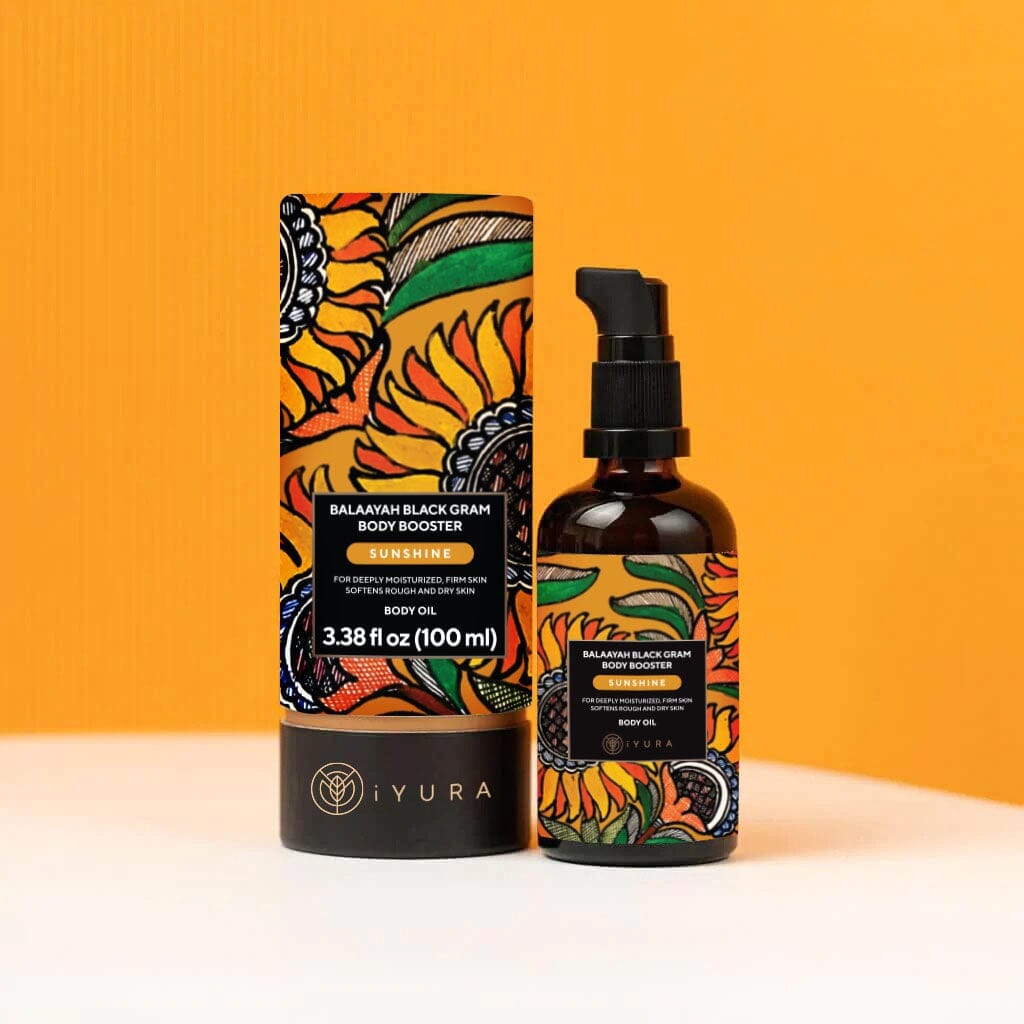 Balaayah Black Gram Body Booster: Body Massage Oil for Dry, Aging Skin - In 4 Indulging Aromas! Body Oil iYURA Sweet Orange & Floral Ylang-Ylang