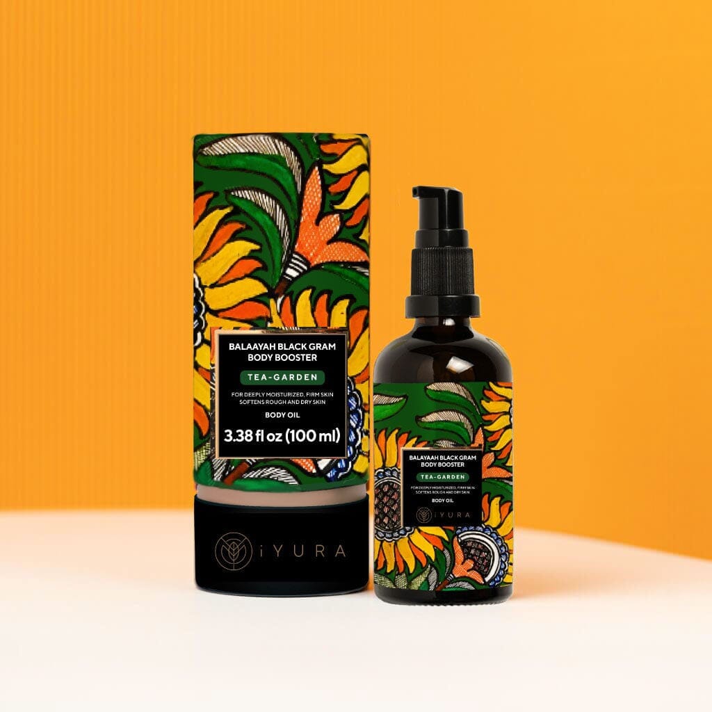 Balaayah Black Gram Body Booster: Firming Body Oil for Dry, Aging Skin - In 3 different indulging aromas! Body Oil iYURA Refreshing & Woody Aroma with notes of Tea Leaves & Grapefruit